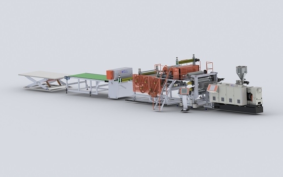 주문 쌍 나사 LVT 나무 플라스틱 바닥 진압 라인 LVT 바닥 생산 기계 online manufacture